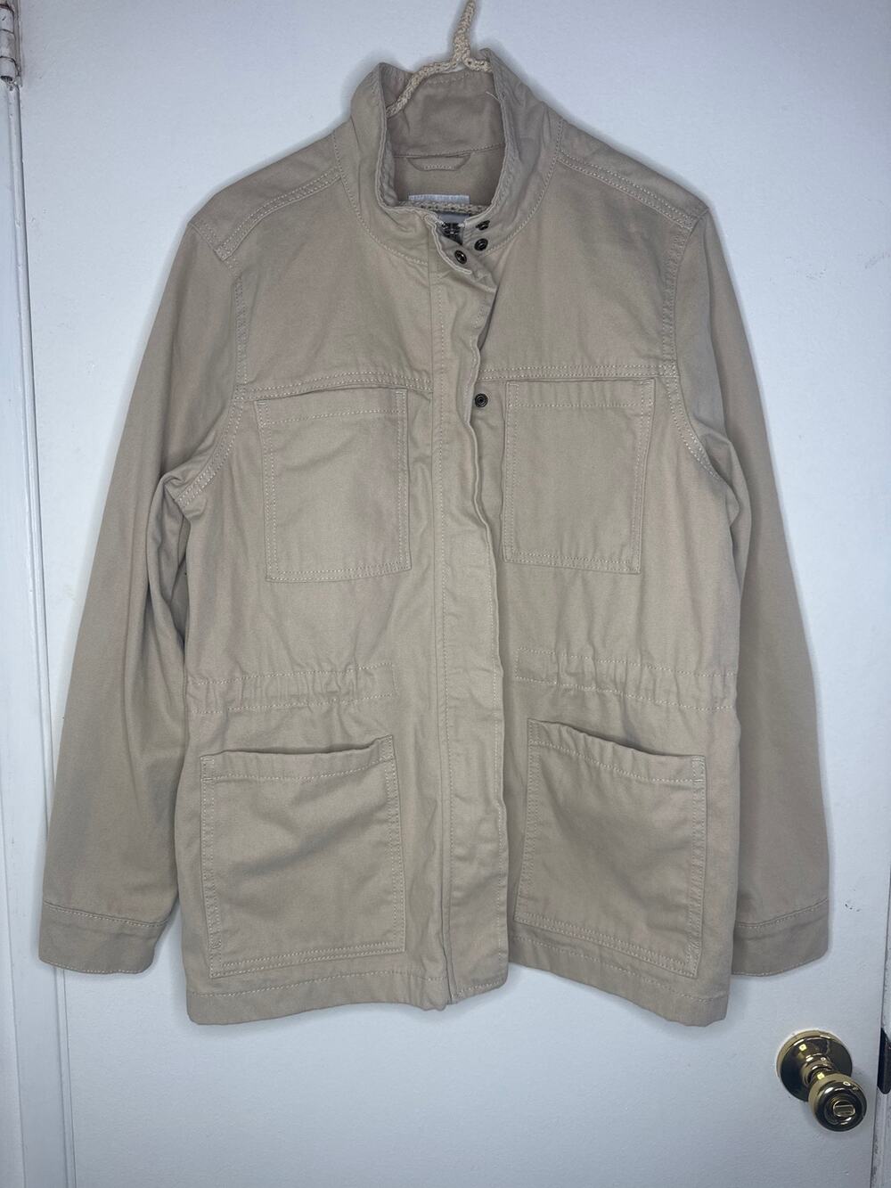 Vintage America Blues Women’s Cotton Canvas Utility Anorak Jacket Tan Beige Sz M